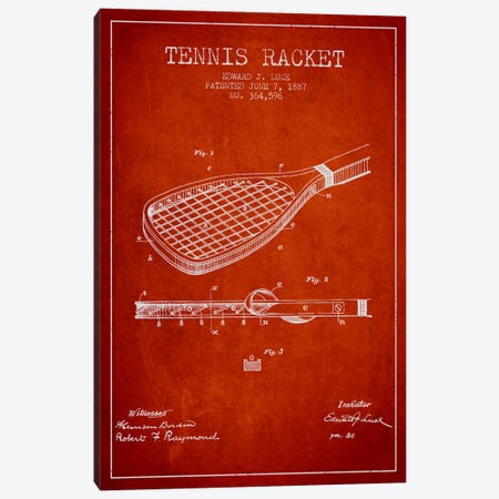 Tennis Racket Red Patent Blueprint Canvas Print #ADP2298} by Aged Pixel Canvas Print