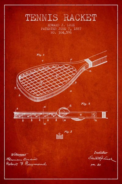 Tennis: Tennis Racket Red Patent Blueprint by Aged Pixel