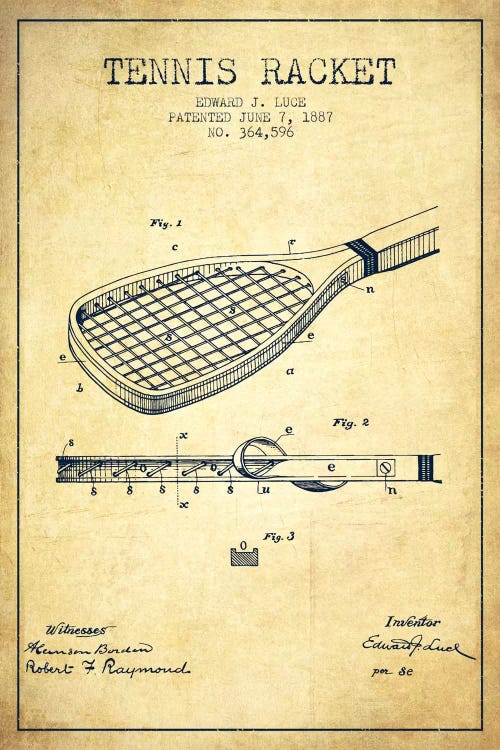 Tennis Racket Vintage Patent Blueprint by Aged Pixel wall art