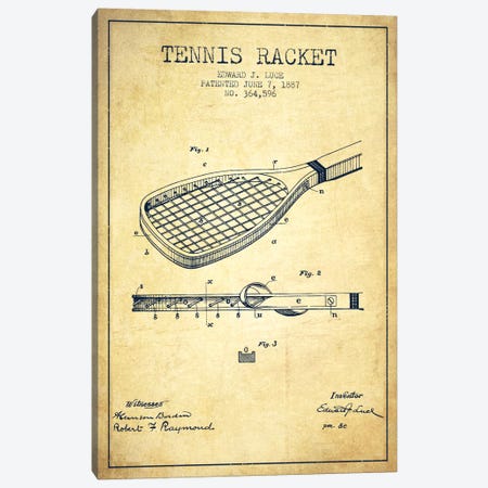 Tennis Racket Vintage Patent Blueprint Canvas Print #ADP2299} by Aged Pixel Art Print