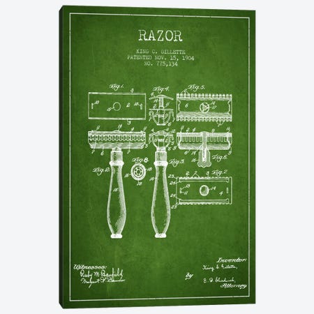 Razor Green Patent Blueprint Canvas Print #ADP229} by Aged Pixel Art Print