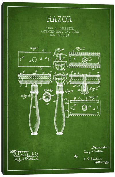 Razor Green Patent Blueprint Canvas Art Print - Bathroom Blueprints