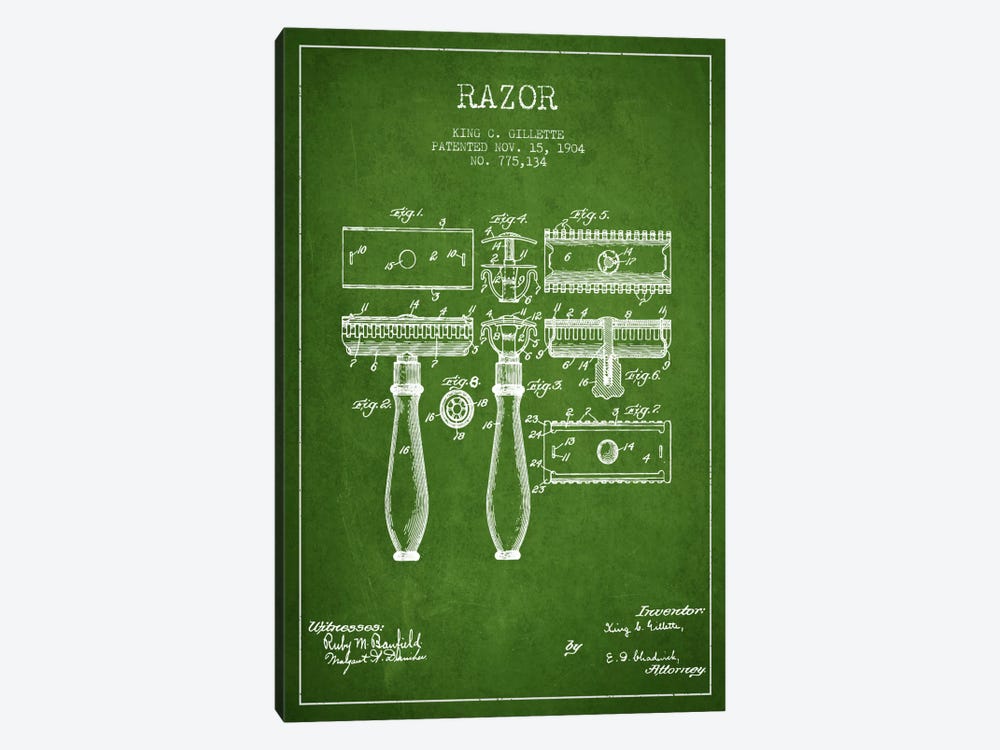 Razor Green Patent Blueprint by Aged Pixel 1-piece Canvas Art Print