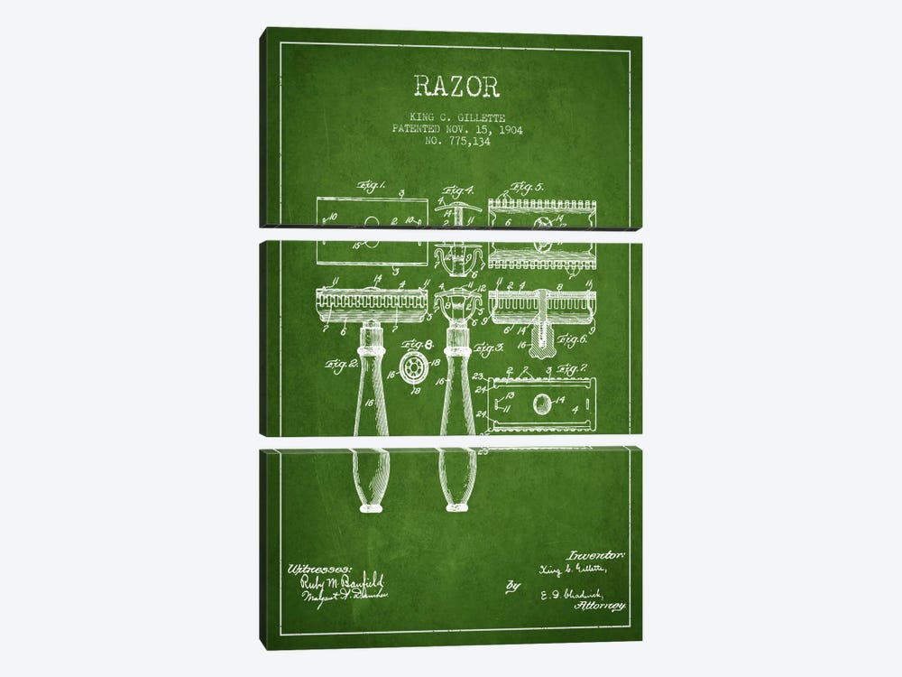 Razor Green Patent Blueprint by Aged Pixel 3-piece Art Print