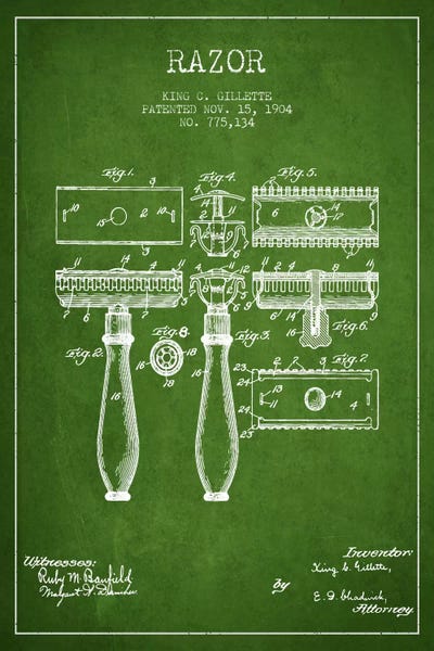 Beauty & Personal Care Blueprints: Razor Green Patent Blueprint by Aged Pixel