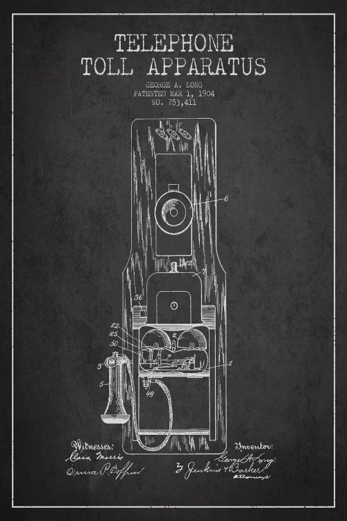Long Telephone Toll Dark Patent Blueprint by Aged Pixel wall art