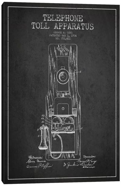 Long Telephone Toll Dark Patent Blueprint Canvas Art Print - Electronics & Communication Blueprints