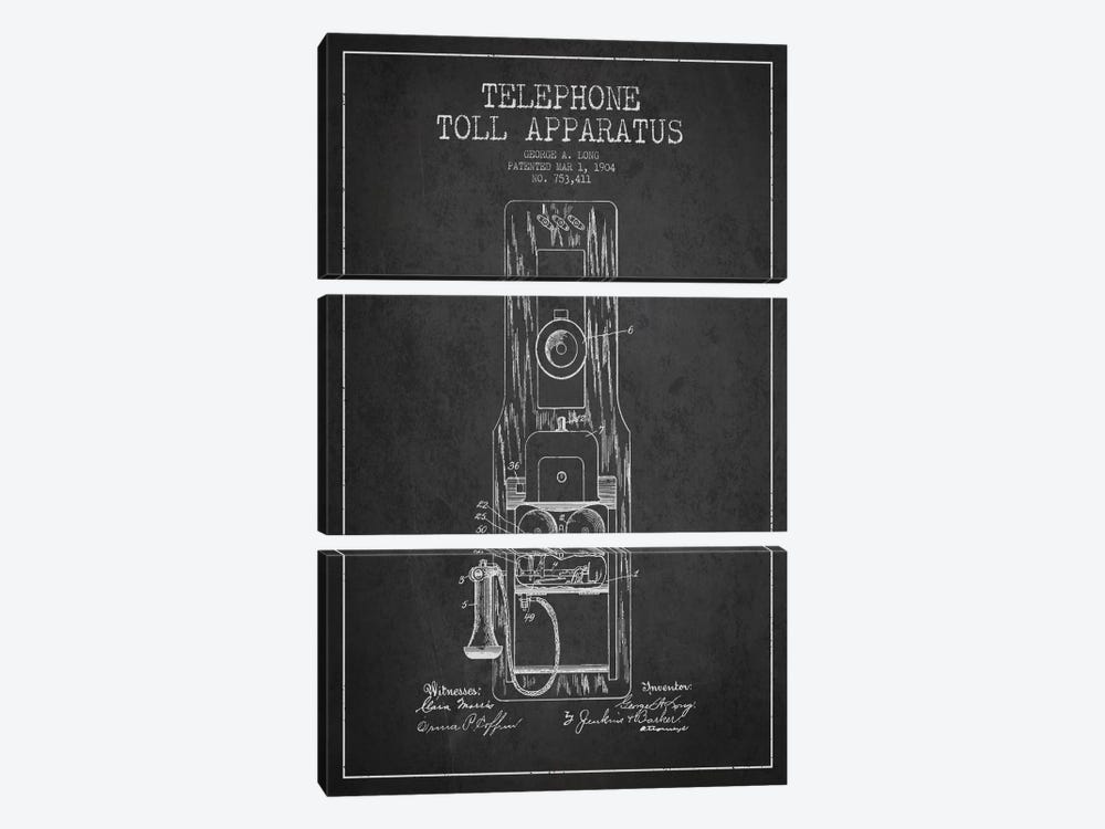 Long Telephone Toll Dark Patent Blueprint by Aged Pixel 3-piece Art Print