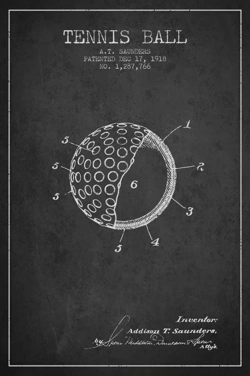 Tennis Ball Charcoal Patent Blueprint