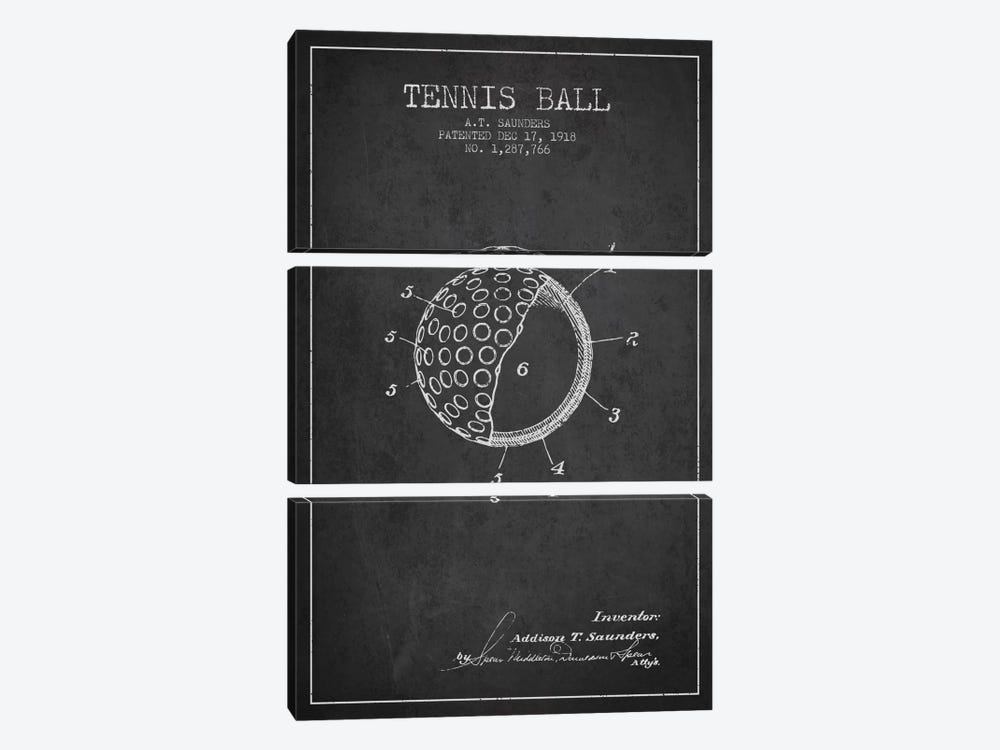Tennis Ball Charcoal Patent Blueprint by Aged Pixel 3-piece Canvas Art