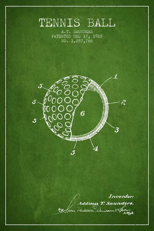 Tennis Ball Green Patent Blueprint