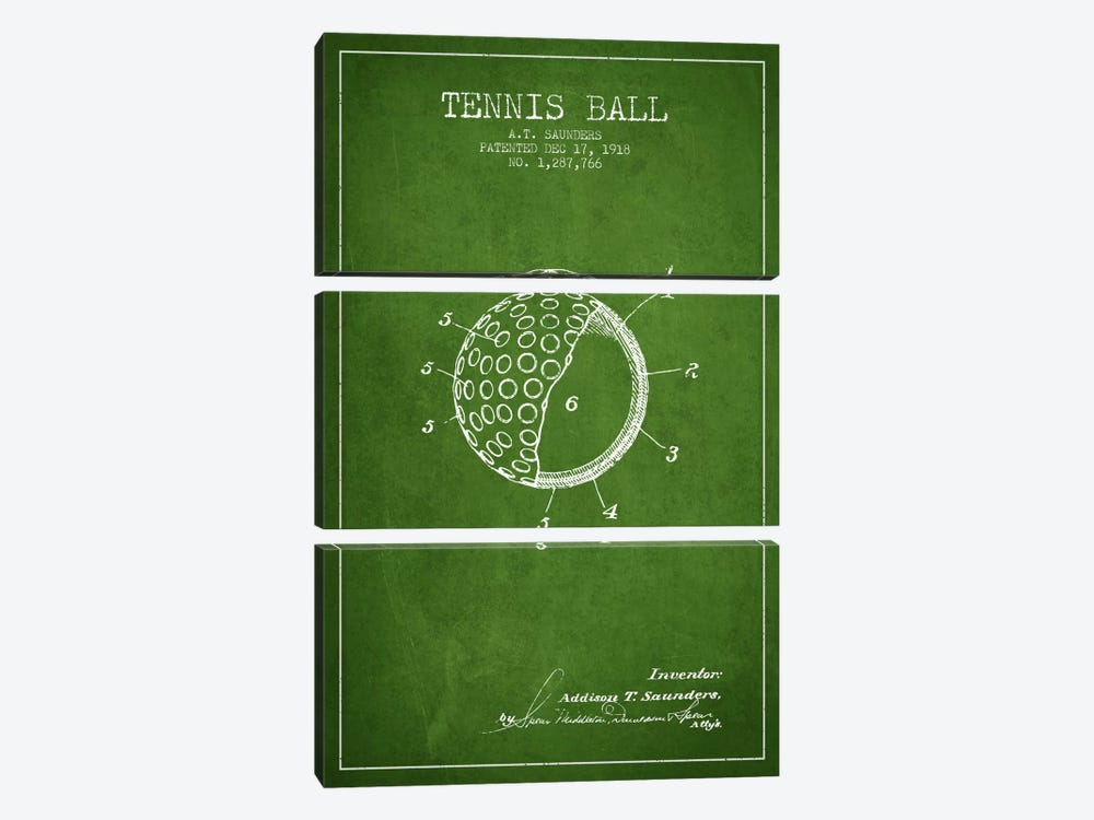 Tennis Ball Green Patent Blueprint by Aged Pixel 3-piece Art Print