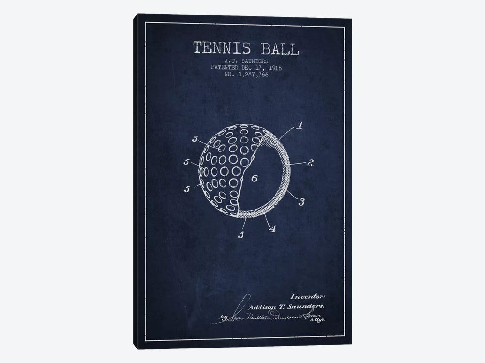 Tennis Ball Navy Blue Patent Blueprint by Aged Pixel 1-piece Canvas Wall Art