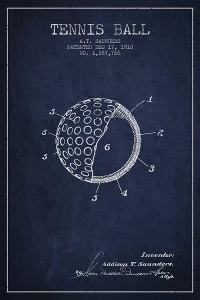 Tennis: Tennis Ball Navy Blue Patent Blueprint by Aged Pixel