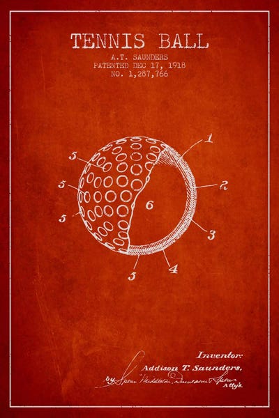 Tennis: Tennis Ball Red Patent Blueprint by Aged Pixel