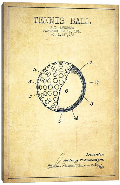 Tennis Ball Vintage Patent Blueprint Canvas Art Print - Tennis Art