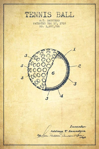 Sports Blueprints: Tennis Ball Vintage Patent Blueprint by Aged Pixel