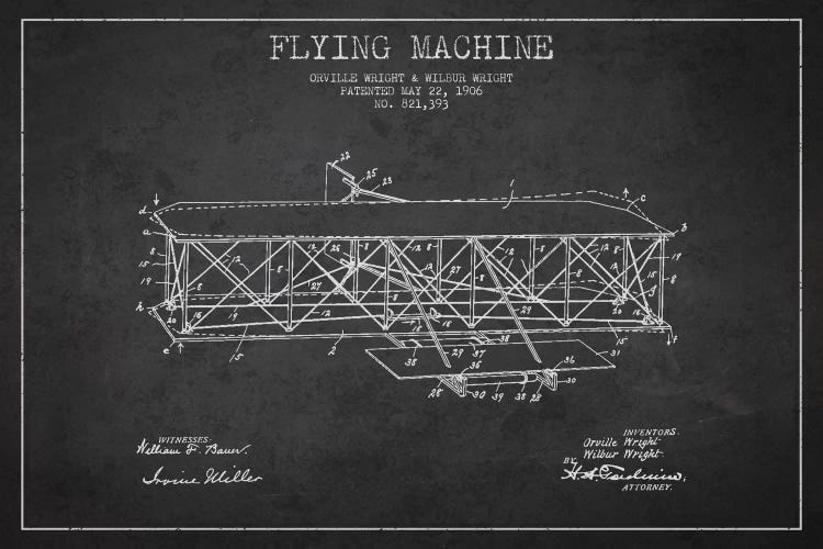 Airplane Charcoal Patent Blueprint by Aged Pixel wall art