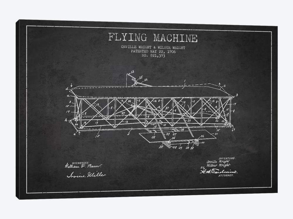 Airplane Charcoal Patent Blueprint by Aged Pixel 1-piece Canvas Print