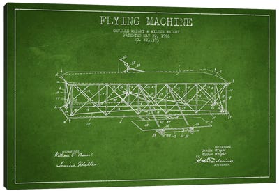 Airplane Green Patent Blueprint Canvas Art Print - Aged Pixel: Aviation