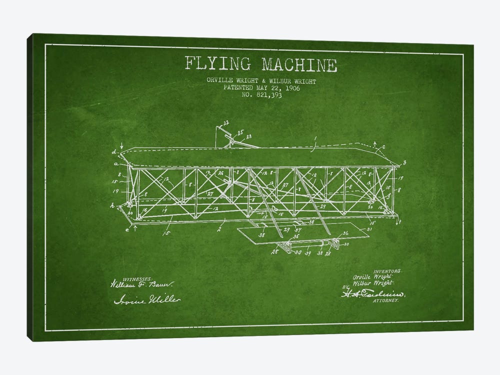 Airplane Green Patent Blueprint by Aged Pixel 1-piece Canvas Wall Art