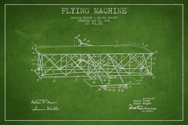 Aviation Blueprints: Airplane Green Patent Blueprint I by Aged Pixel