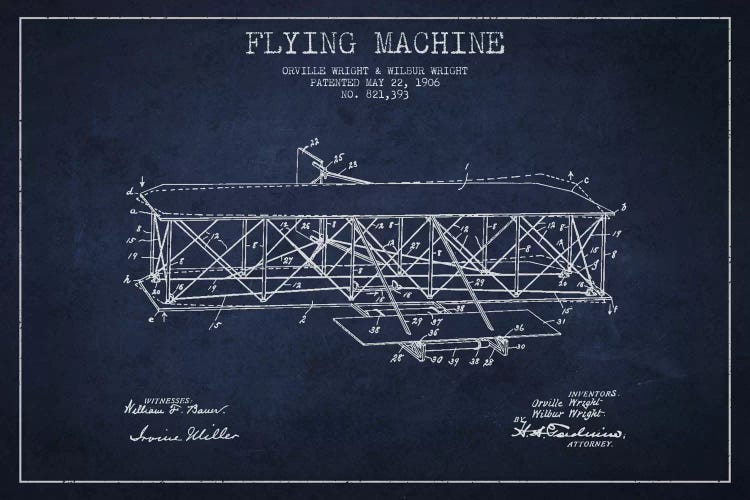 Airplane Navy Blue Patent Blueprint I by Aged Pixel wall art