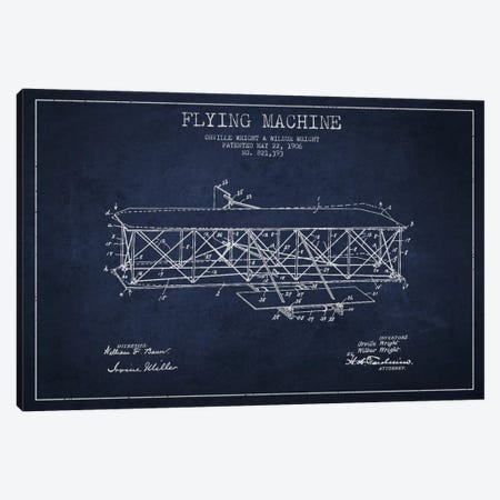 Airplane Navy Blue Patent Blueprint Canvas Print #ADP2307} by Aged Pixel Canvas Wall Art