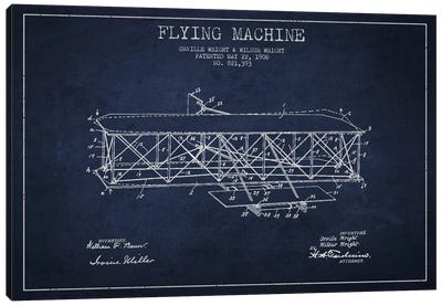 Airplane Navy Blue Patent Blueprint Canvas Art Print - Aged Pixel: Aviation