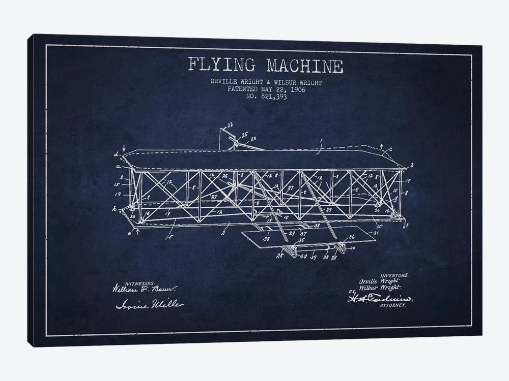 Airplane Navy Blue Patent Blueprint by Aged Pixel 1-piece Art Print
