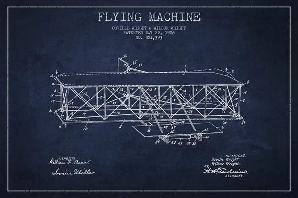 By Air: Airplane Navy Blue Patent Blueprint I by Aged Pixel