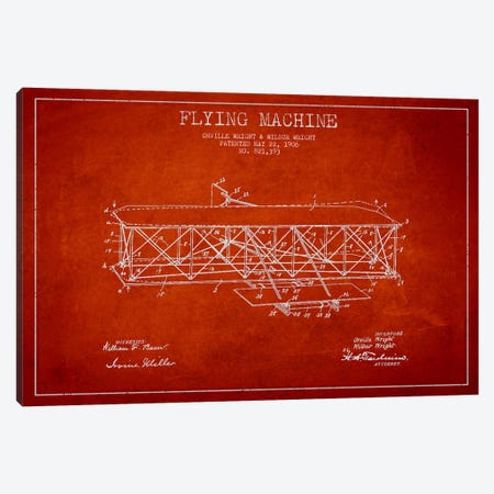 Airplane Red Patent Blueprint Canvas Print #ADP2308} by Aged Pixel Canvas Print