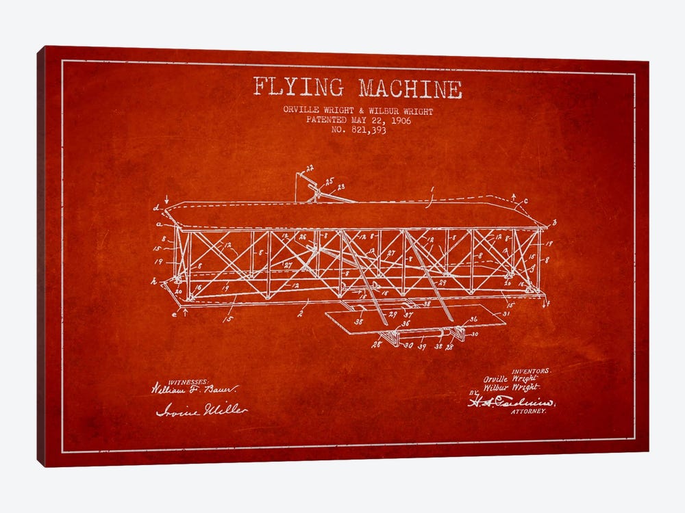 Airplane Red Patent Blueprint by Aged Pixel 1-piece Canvas Artwork