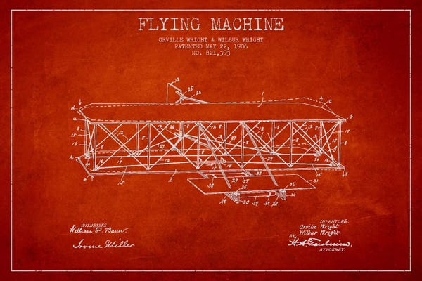 Aviation Blueprints: Airplane Red Patent Blueprint I by Aged Pixel