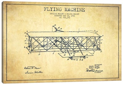 Airplane Vintage Patent Blueprint Canvas Art Print - Aged Pixel: Aviation