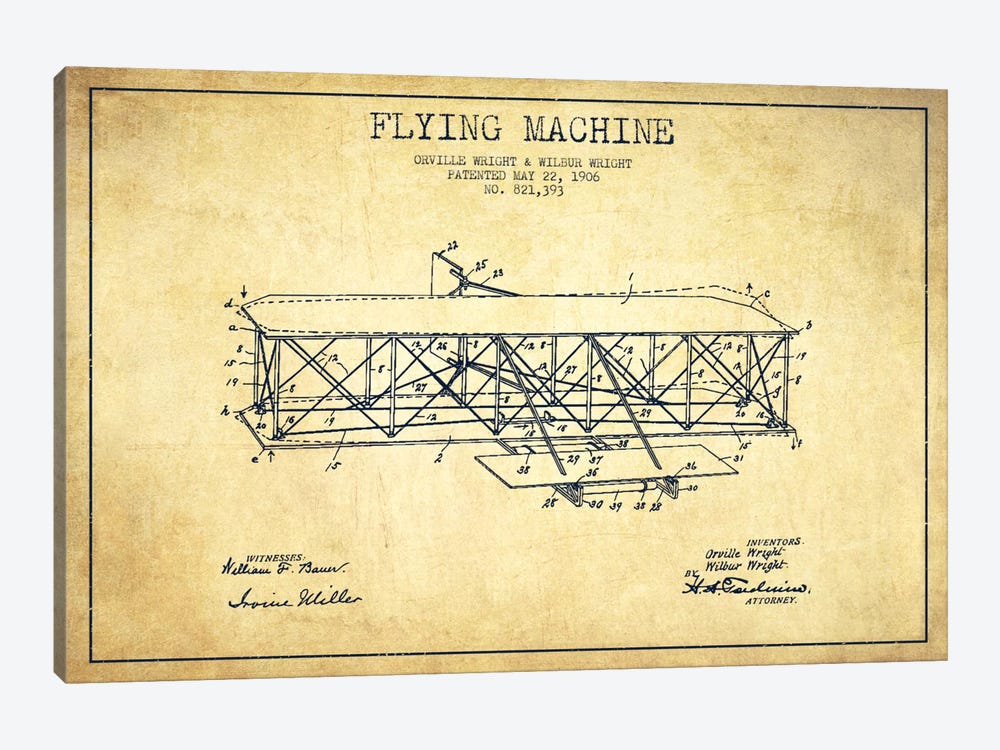 Airplane Vintage Patent Blueprint by Aged Pixel 1-piece Canvas Print