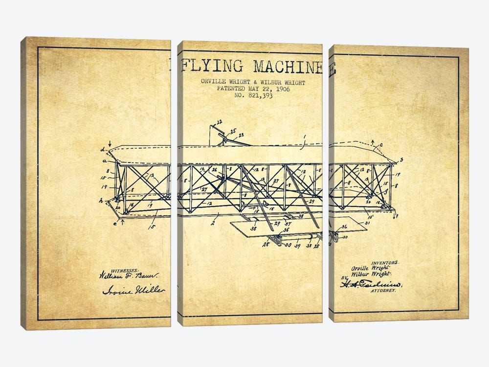 Airplane Vintage Patent Blueprint by Aged Pixel 3-piece Art Print