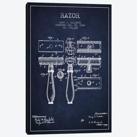 Razor Navy Blue Patent Blueprint Canvas Print #ADP230} by Aged Pixel Canvas Art