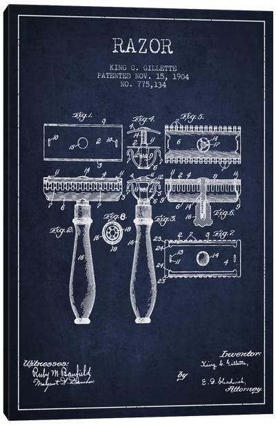 Razor Navy Blue Patent Blueprint Canvas Art Print - Bathroom Blueprints