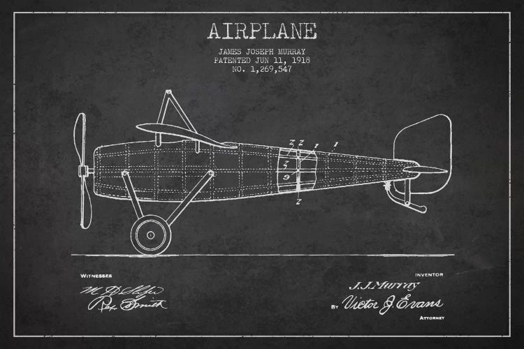 Airplane Charcoal Patent Blueprint