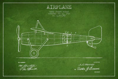Airplane Green Patent Blueprint II by Aged Pixel canvas print