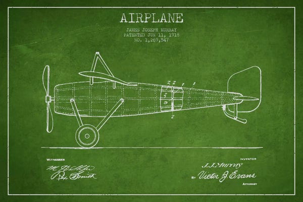 Aviation Blueprints: Airplane Green Patent Blueprint II by Aged Pixel