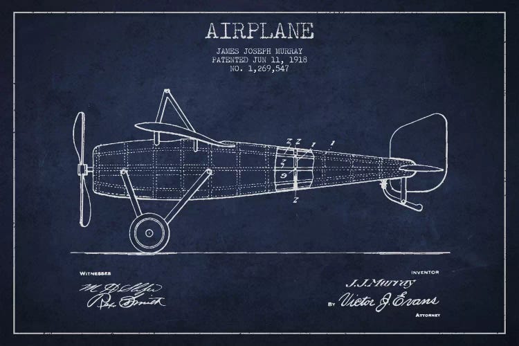 Airplane Navy Blue Patent Blueprint by Aged Pixel wall art