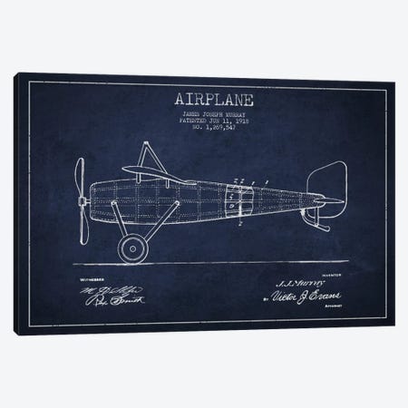Airplane Navy Blue Patent Blueprint Canvas Print #ADP2312} by Aged Pixel Canvas Artwork