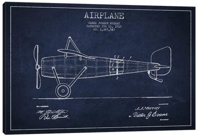 Airplane Navy Blue Patent Blueprint Canvas Art Print - Aviation Blueprints