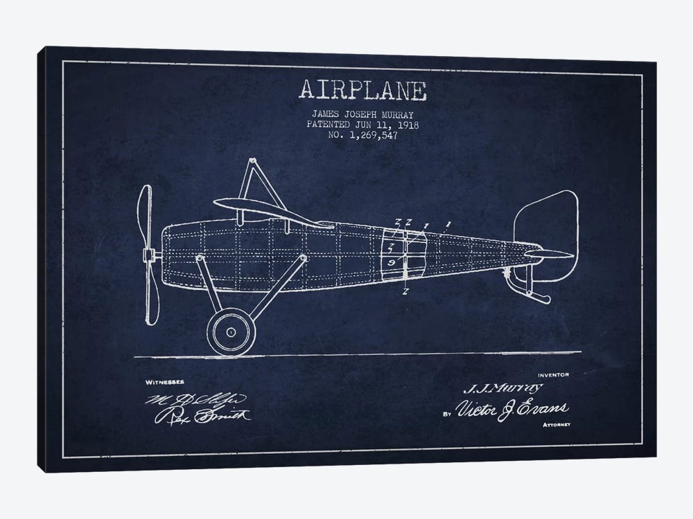 Airplane Navy Blue Patent Blueprint by Aged Pixel 1-piece Canvas Print