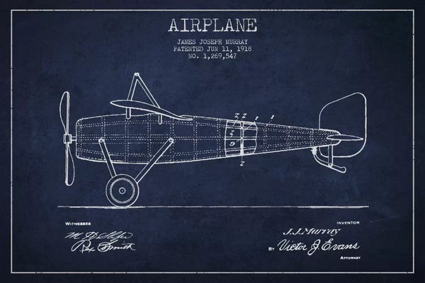 By Air: Airplane Navy Blue Patent Blueprint II by Aged Pixel