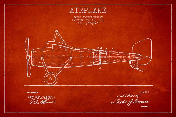 Airplane Red Patent Blueprint II