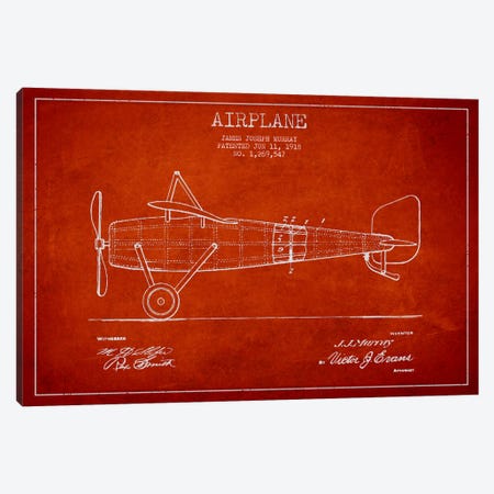 Airplane Red Patent Blueprint Canvas Print #ADP2313} by Aged Pixel Canvas Art