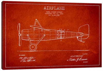 Airplane Red Patent Blueprint Canvas Art Print - Aged Pixel: Aviation